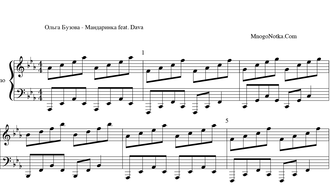 Песня ольги бузовой без дел. Бузова Ноты для фортепиано. Мандаринка Бузова Ноты. Ноты Бузова.